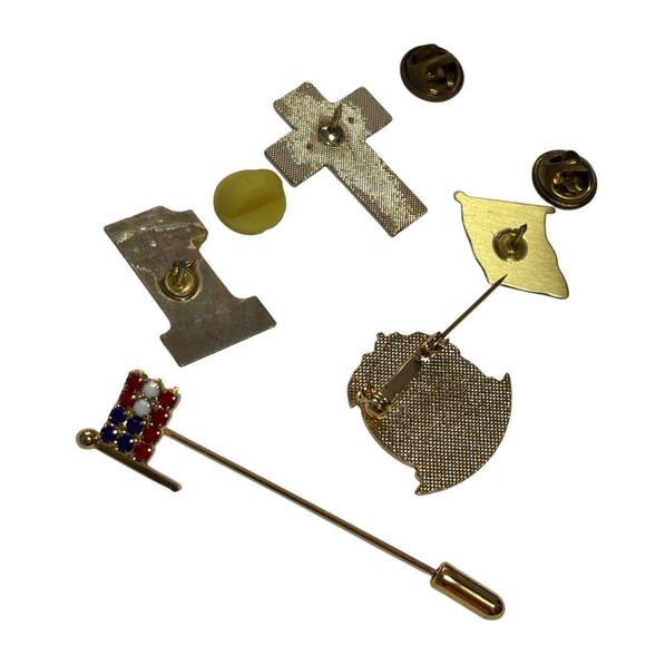 5 American Flag Oregon Hat Lapel Rhinestone Brooch Cross Pins Patriotic July Red - Picture 5 of 7